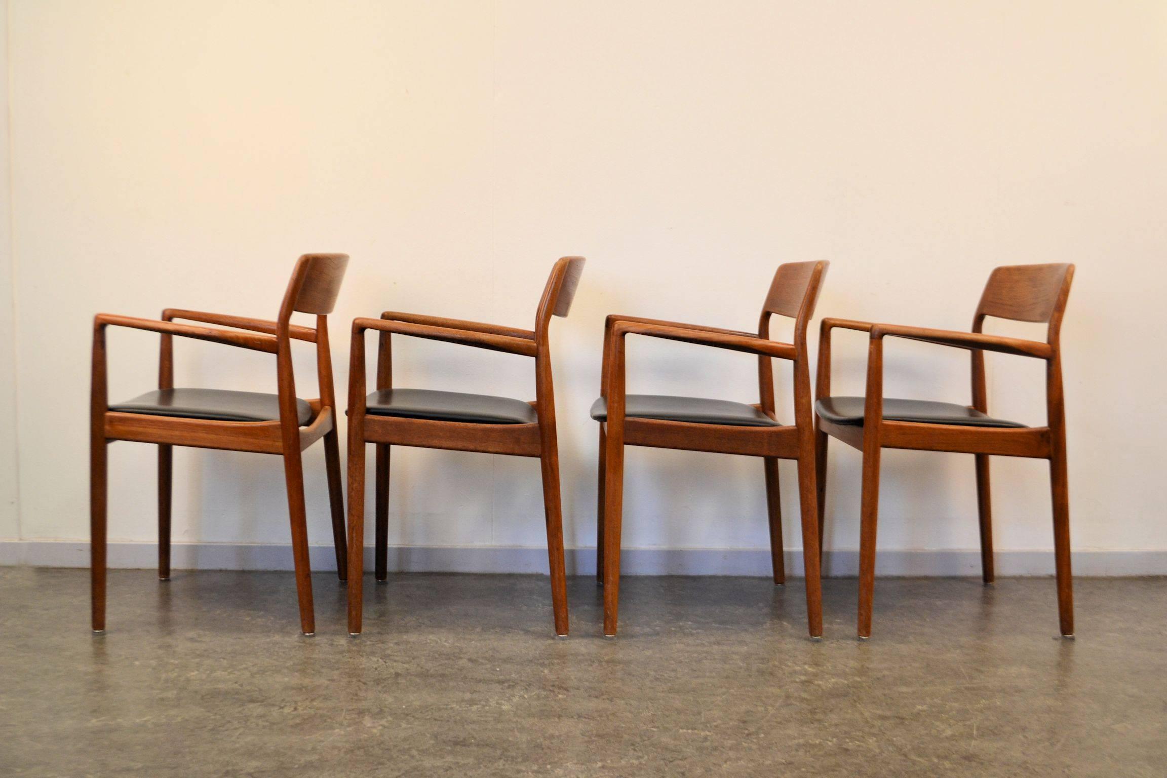 Mid-Century Modern Midcentury Danish Design Teak Armrest Chairs, Set of Four For Sale