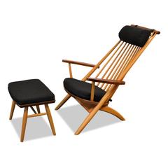 Tateishi Shoiji Walnut/Oak Lounge Chair with Matching Ottoman