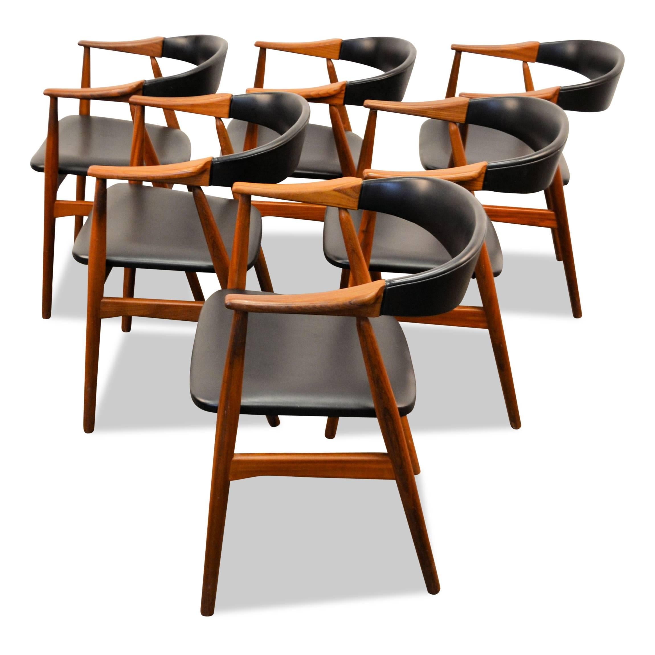 Danish Farstrup Teak Armrest Dining Chairs, Set of Six For Sale