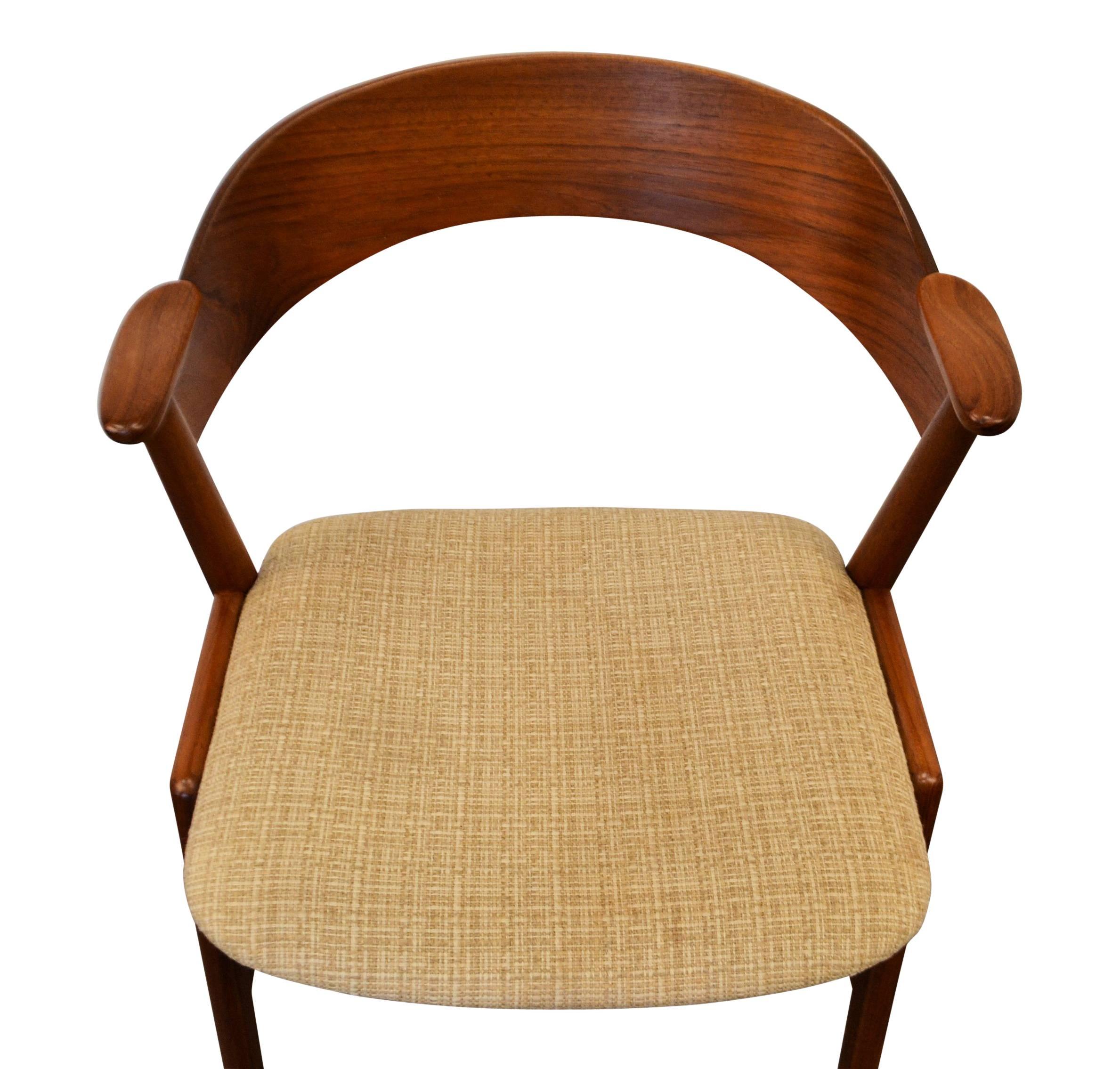 Fabric Kai Kristiansen Teak Armrest Dining Chairs For Sale