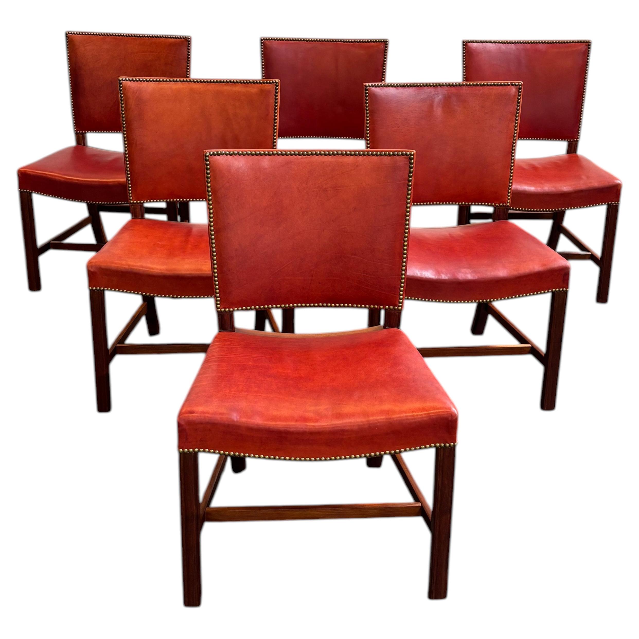 Kaare Klint Set of Six Red Chairs for Rud. Rasmussen