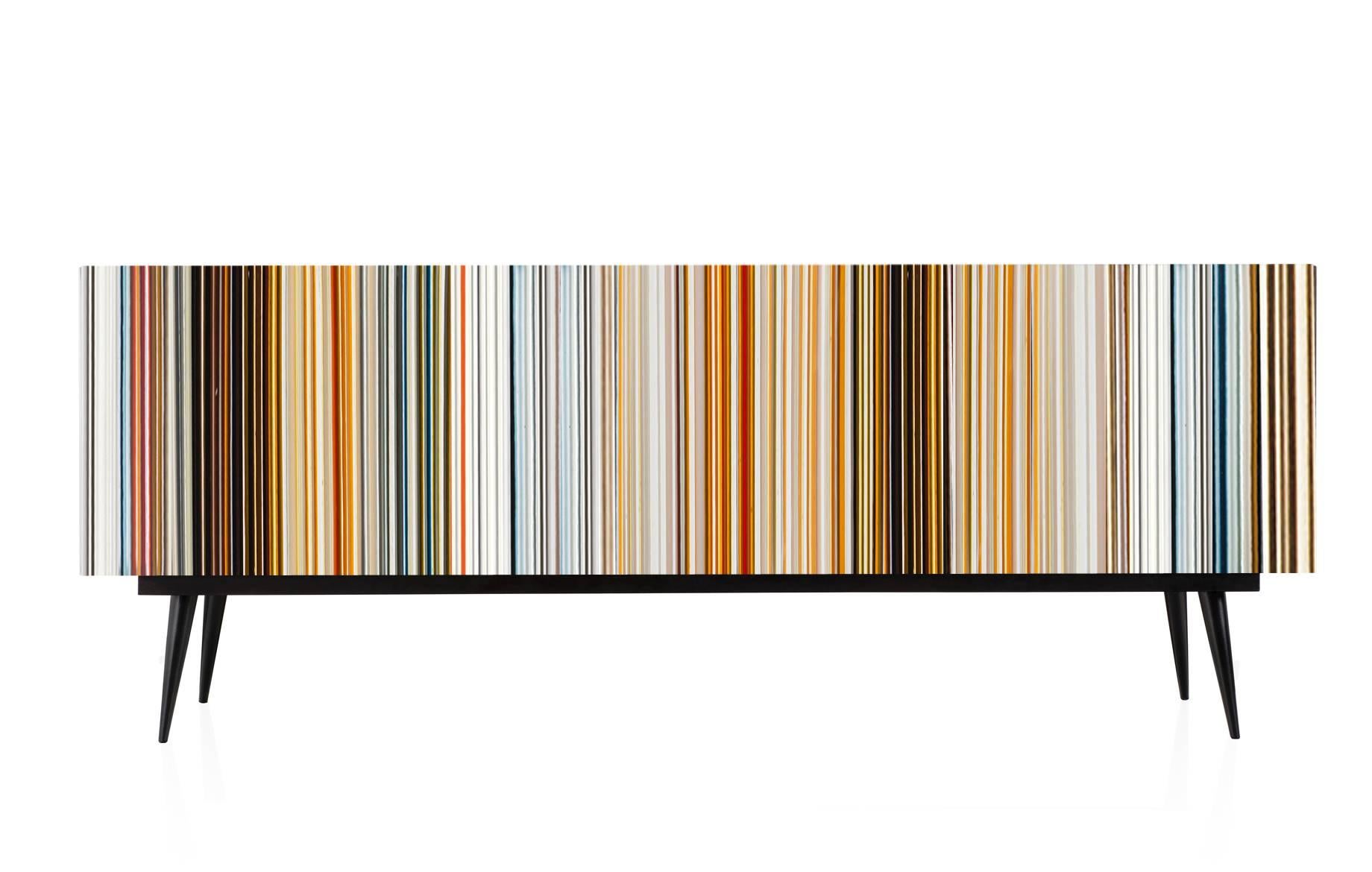 Contemporary Barcode Warm Colored Glass Retro Style Buff-Heyyy Credenza