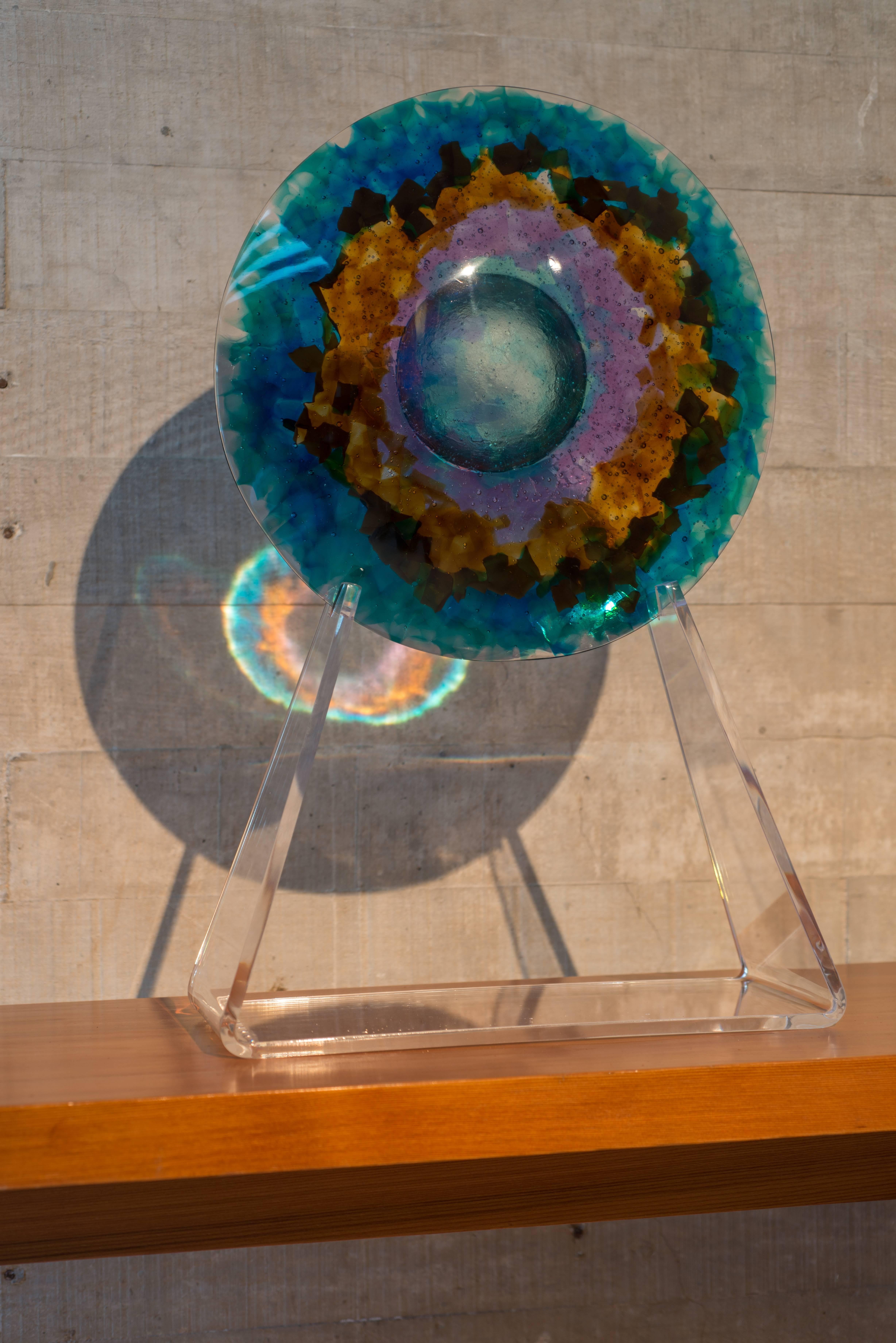 Mexican RETNA SMALL Eye Multicolor Decorative Cast Glass Piece  For Sale