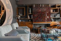 Glass Jimmiz Brainz Sliding Decorative Doors for Living Room in Red and Blue
