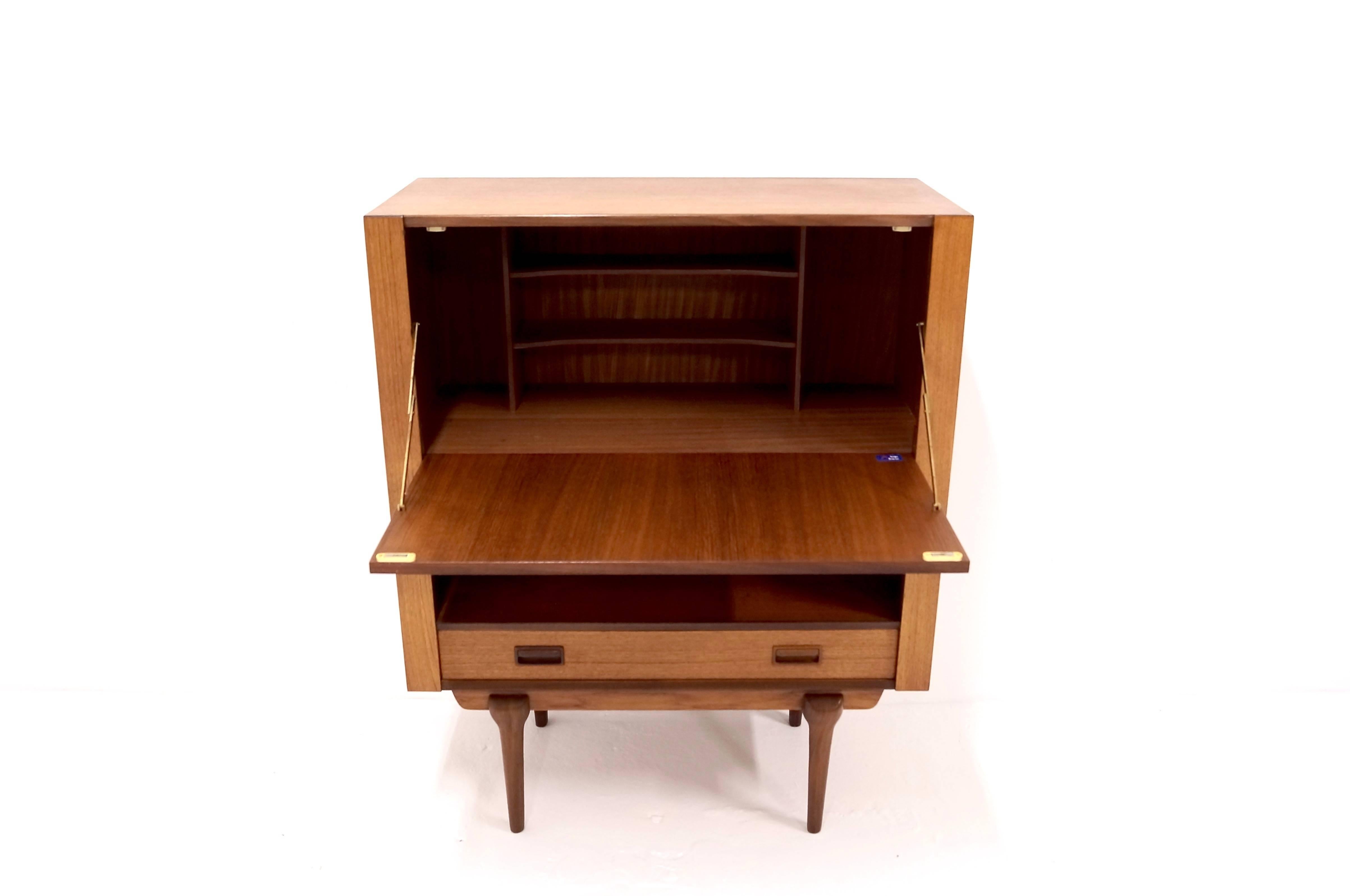 Mid-Century Teak Drop Front Secretary Desk Danish Design, 1960s For Sale 1