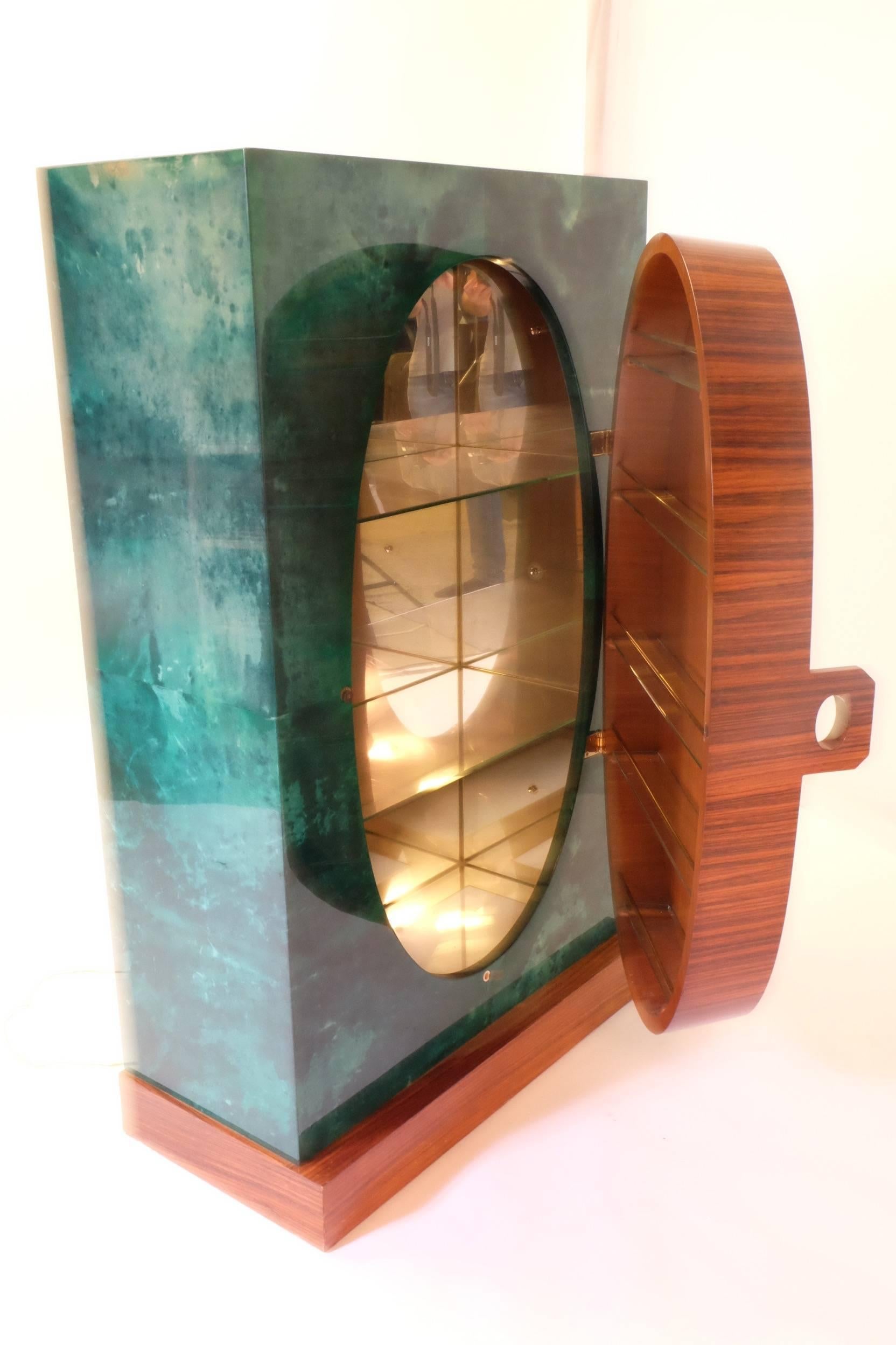 Aldo Tura Bar in Green Goatskin In Excellent Condition In Brussels, BE