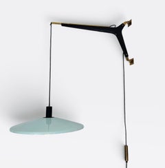 Stilnovo adjustable wall sconces lamp with wood, metal and brass. Italy 1950