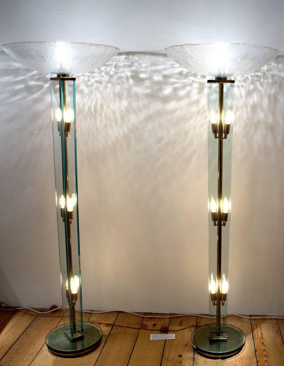 Pair of floor lamps in the style of Fontana Arte, Italy, circa 1960, in Perfect condition "No scratch".