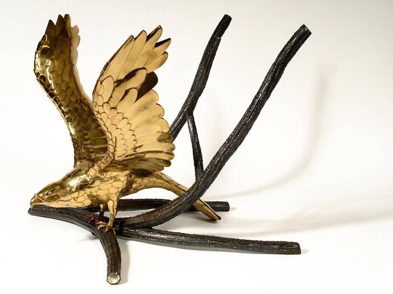 Eagle dining table by A. Chervet, circa 1970, in brass and steel in good condition. Signed by the artist.