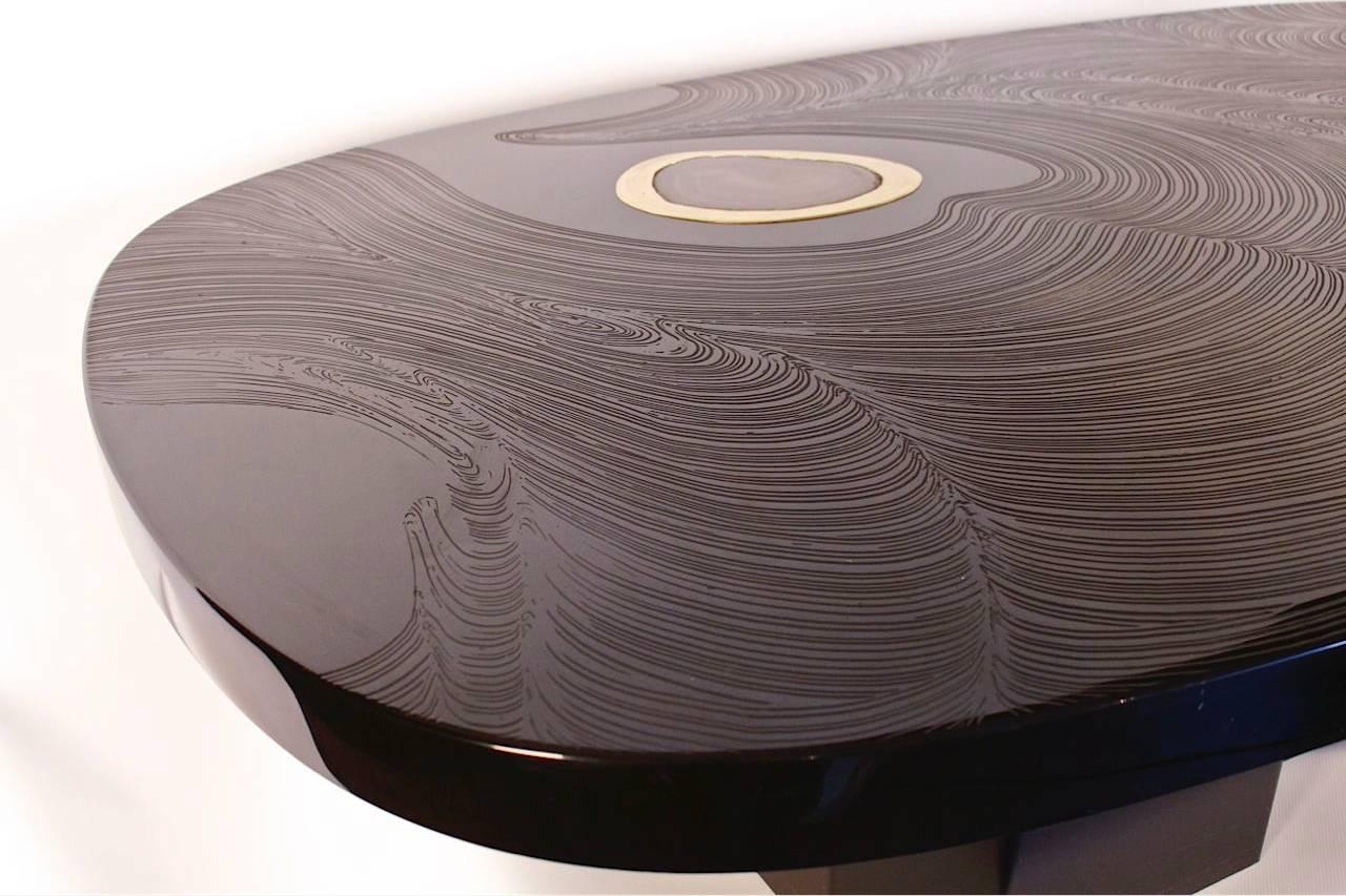 Jean-Claude Dresse black resin agate coffee table, circa 1970, signed by the artist.