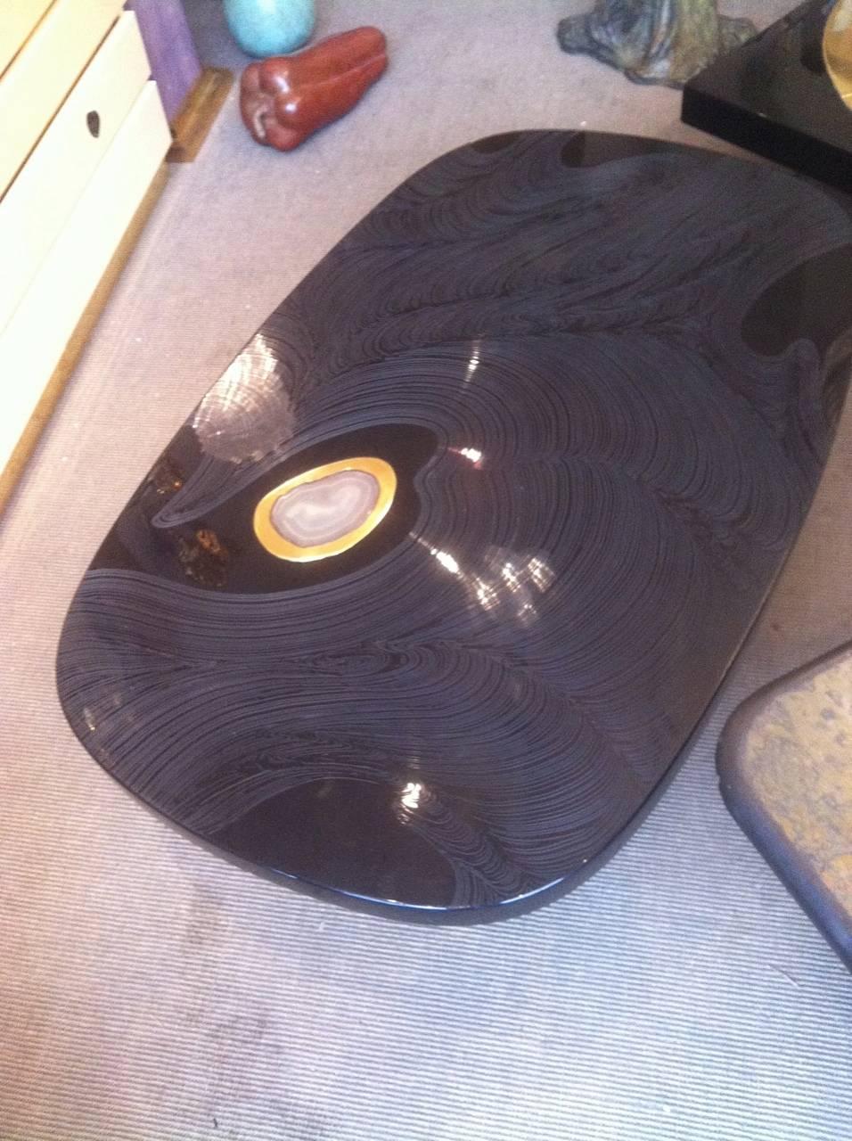 Late 20th Century Jean-Claude Dresse Black Resin Agate Coffee Table, circa 1970