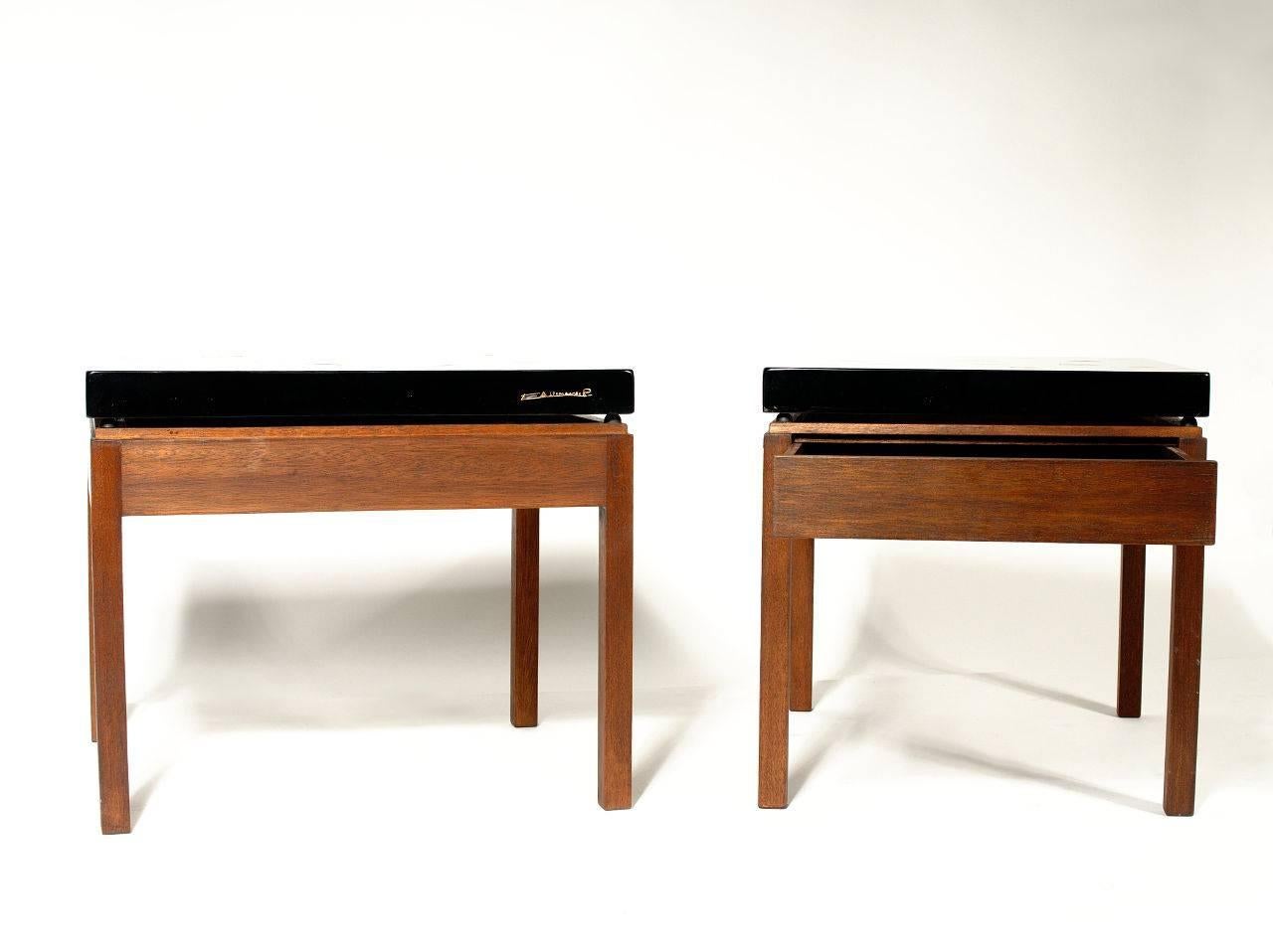 Belgian Pair of Side Tables by E. Allemeersch Black Resin and Marchasite For Sale