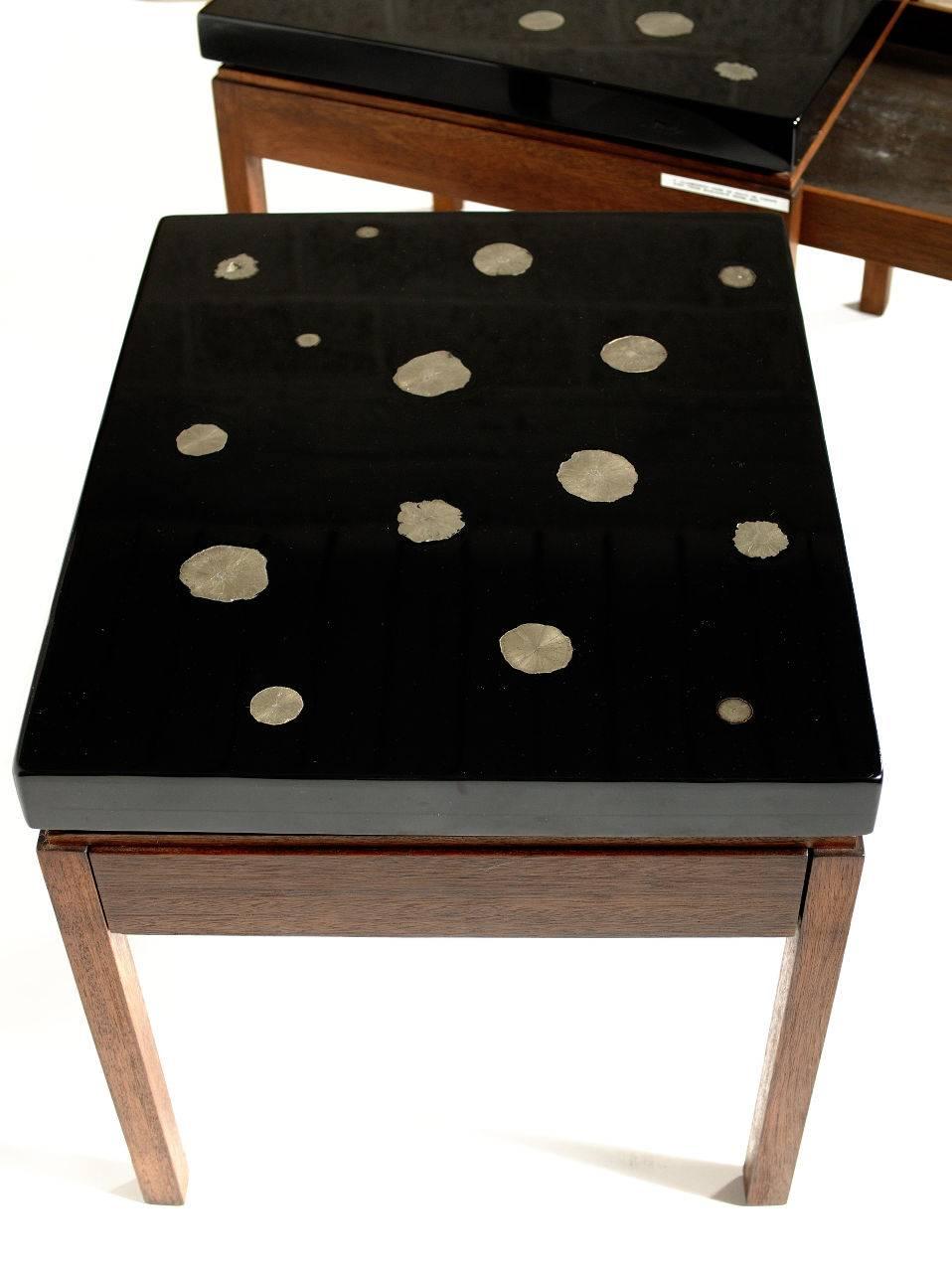 Pair of Side Tables by E. Allemeersch Black Resin and Marchasite In Excellent Condition For Sale In Brussels, BE