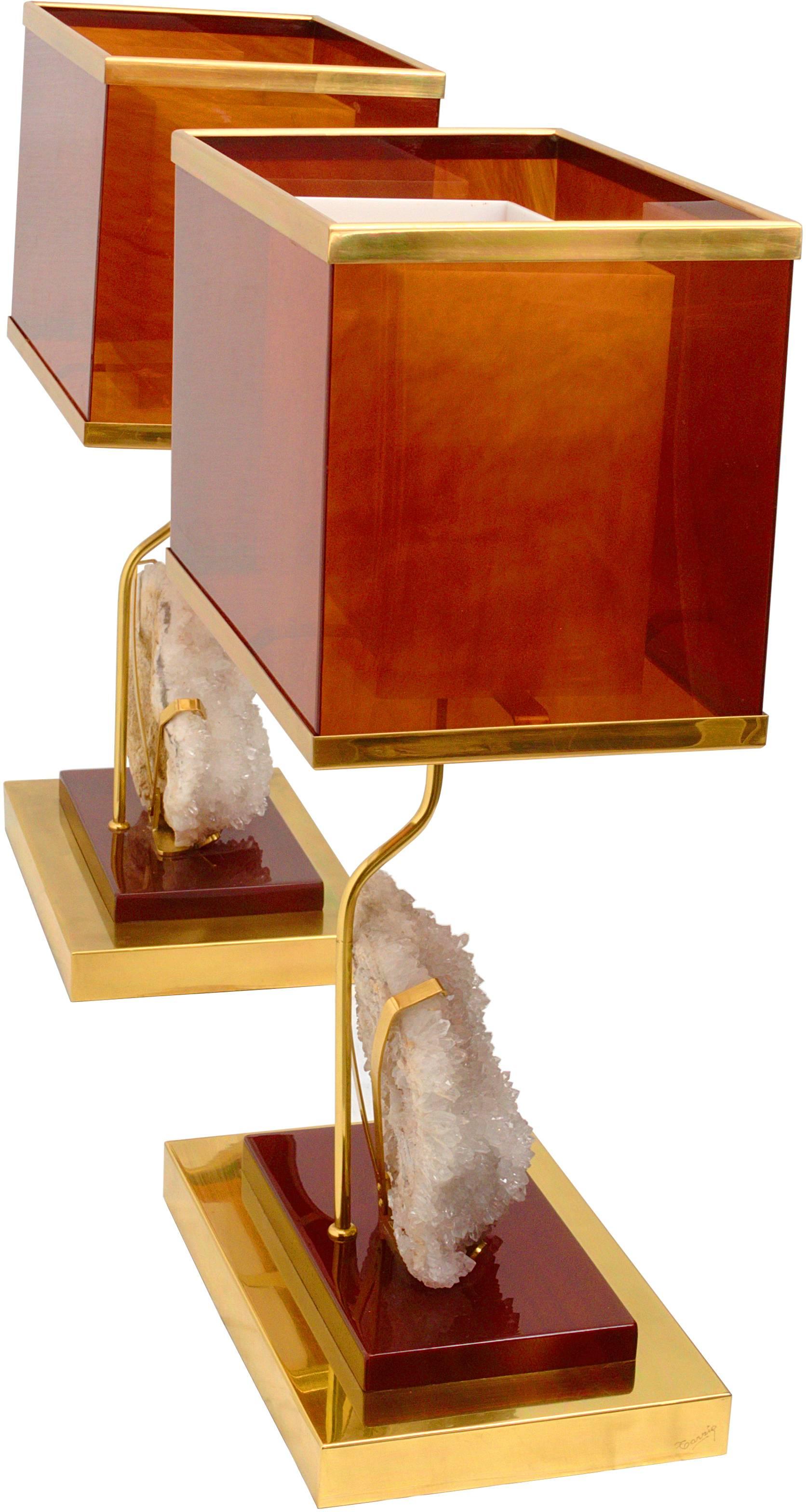 Mid-Century Modern Amazing Pair of Table Lamps in Lucite and Cristal De Roche, circa 1970