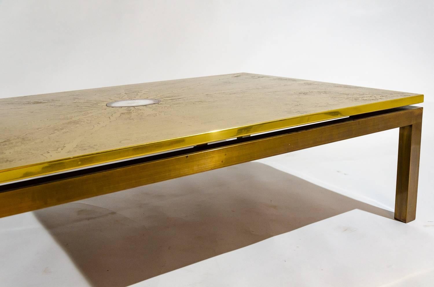 Mid-Century Modern Etched Brass Coffee Table Inlay Agate by ADS