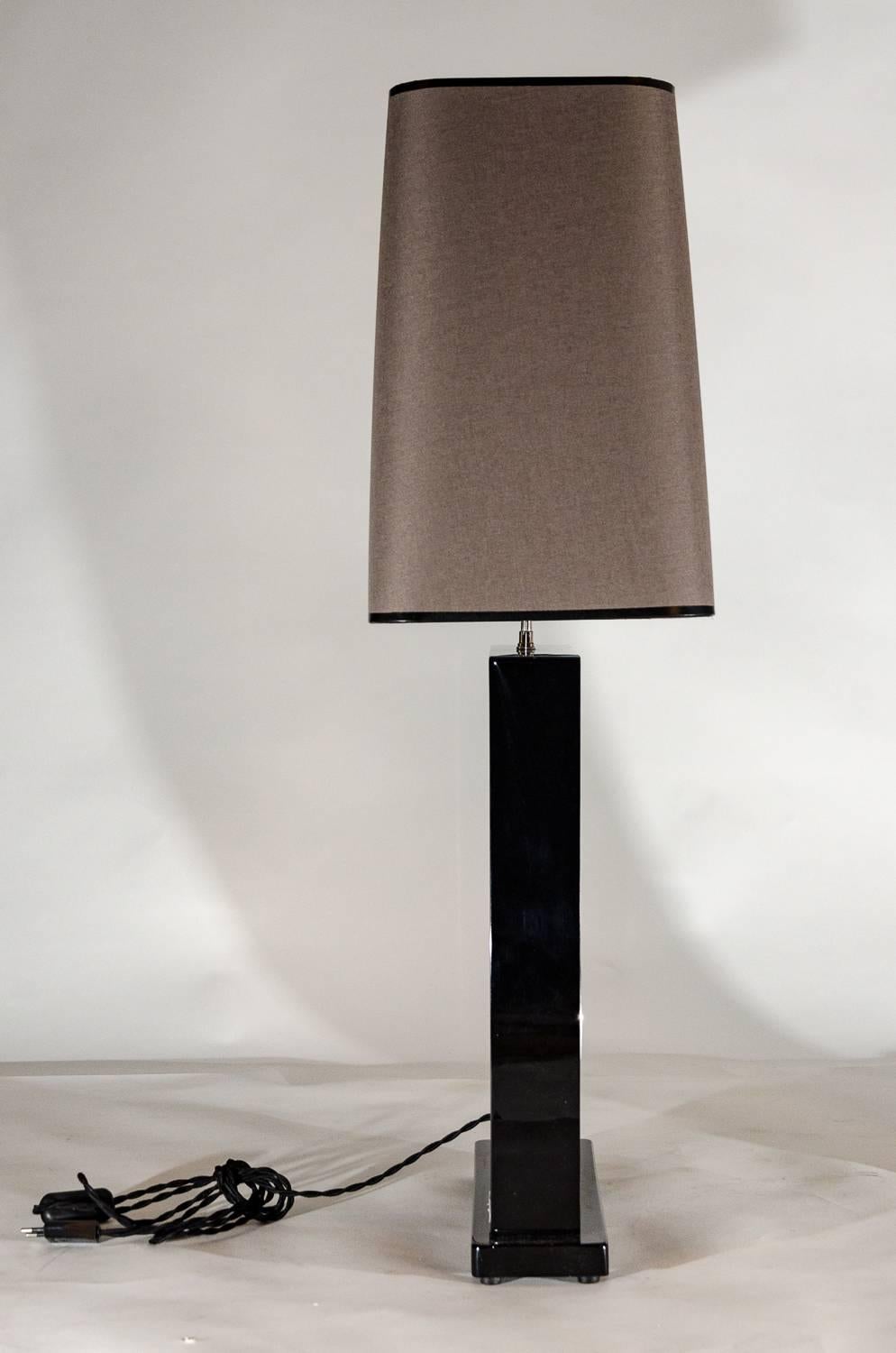 Belgian Pair of Table Lamps in Black Resin Inlay Marcassite by Stan Usel For Sale