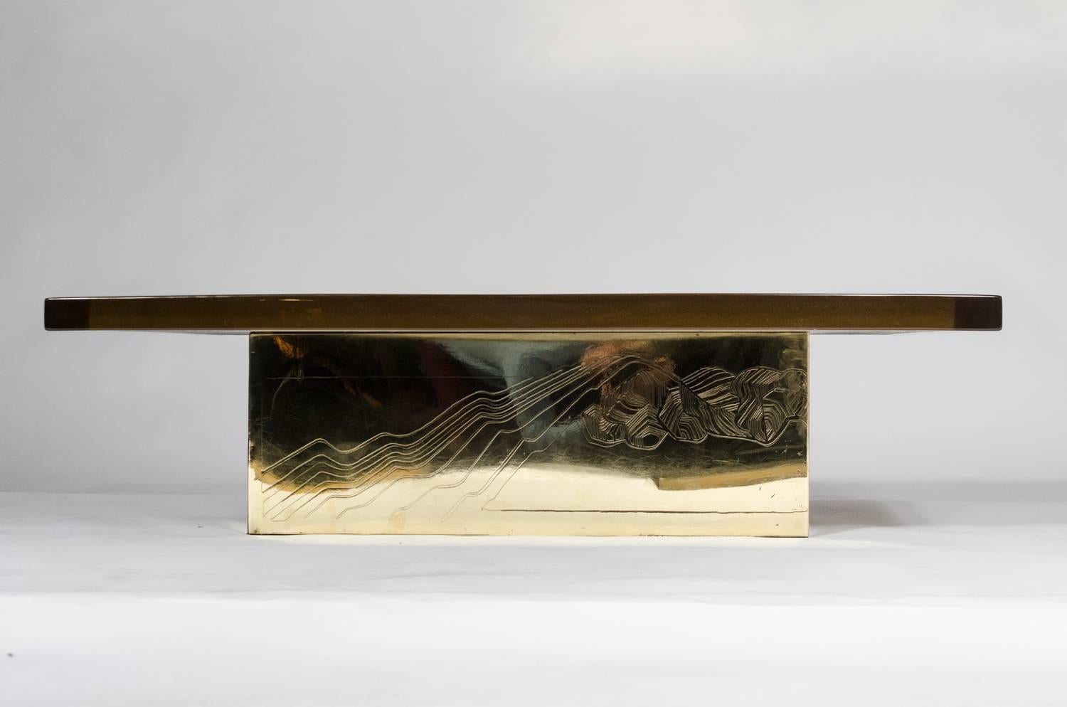 Late 20th Century Armand Jonckers Lighted Etched Coffee Table, circa 1973