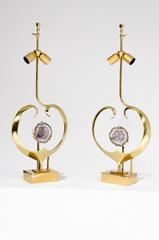 Pair of Lamps by Willy Daro Brass and Amethyst