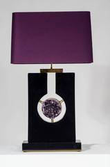 Pair of Lamps by Stan Usel in Black Resin and Amethyst Sphere