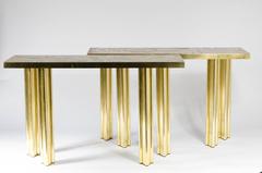 Pair of Consoles Etched Brass and Labradorite by VDL