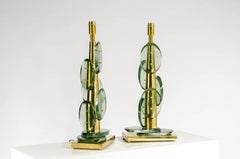 Pair of Amazing Murano Green Glass