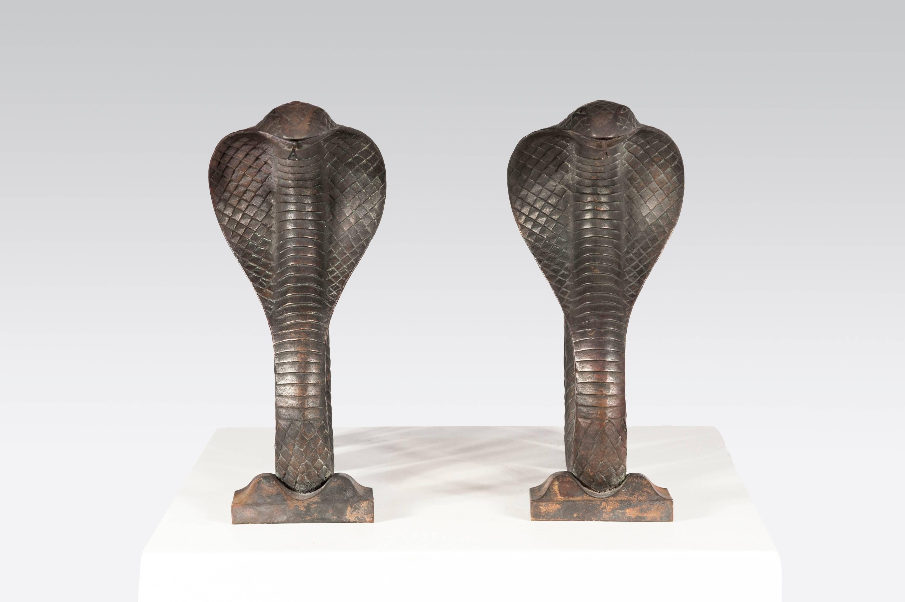 Pair of Cobra andirons in bronze By Edgar Brandt.
Stamped by the Artist.
As reference: a similar item was sold, in 2008, by Sotheby’s in London.