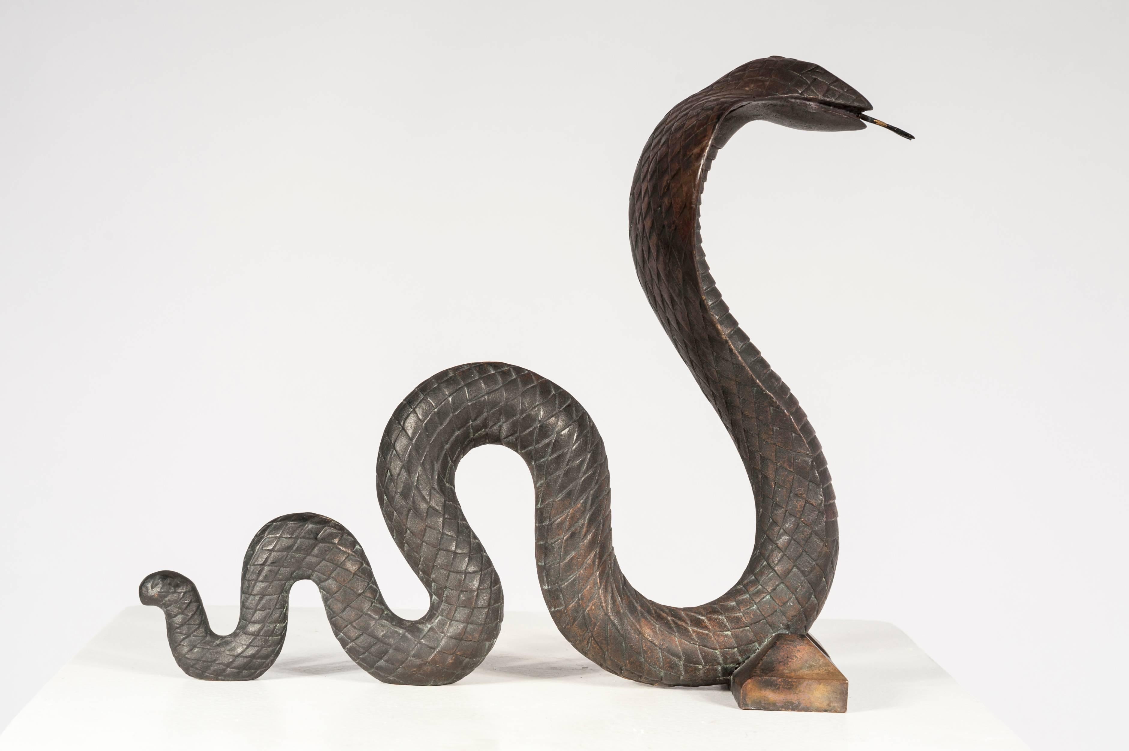 Art Deco Pair of Cobra Andirons by Edgar Brandt