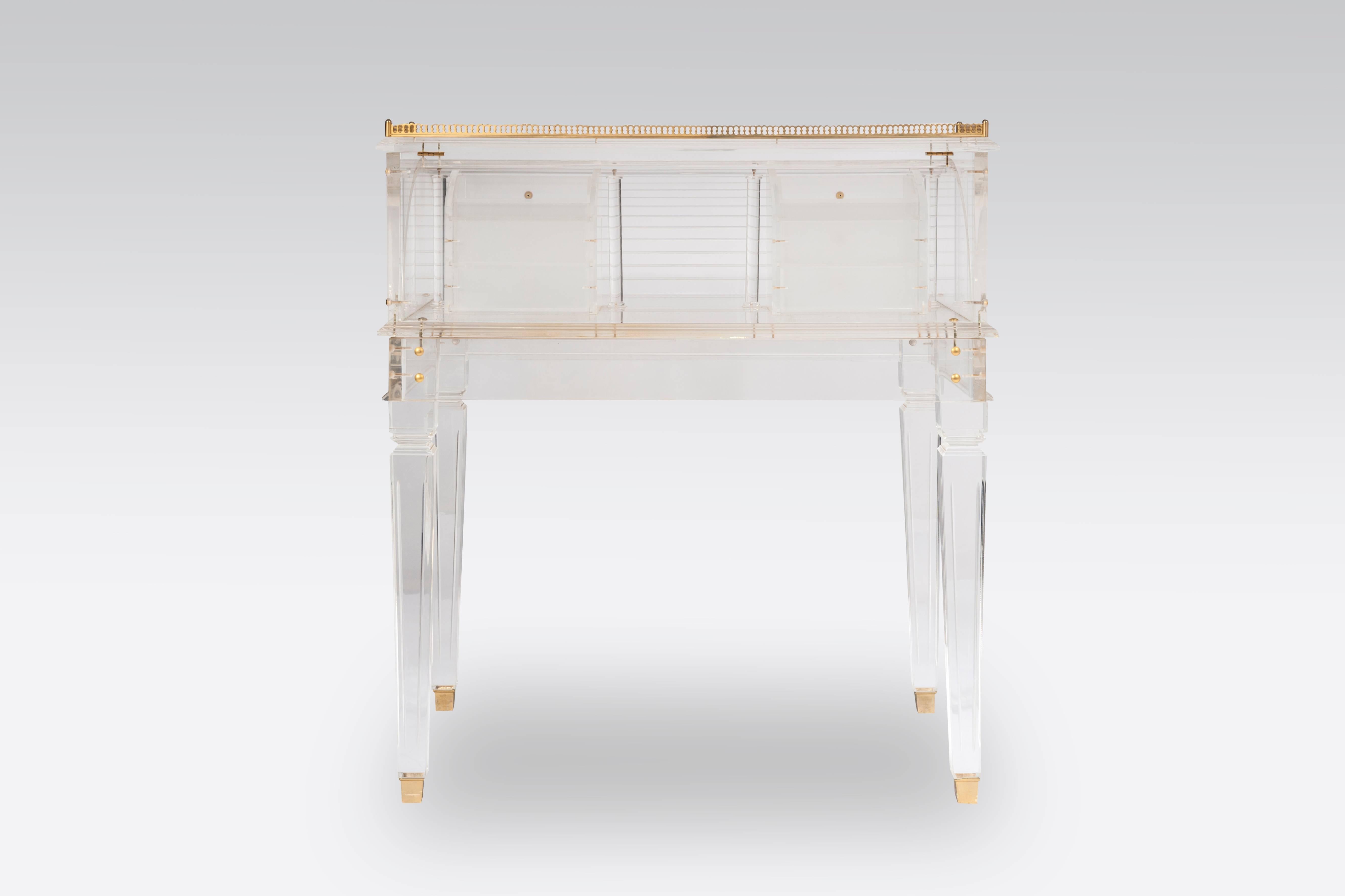 Late 20th Century Cylinder Secretary Desk in Lucite Late 1980s Style Louis XVI For Sale
