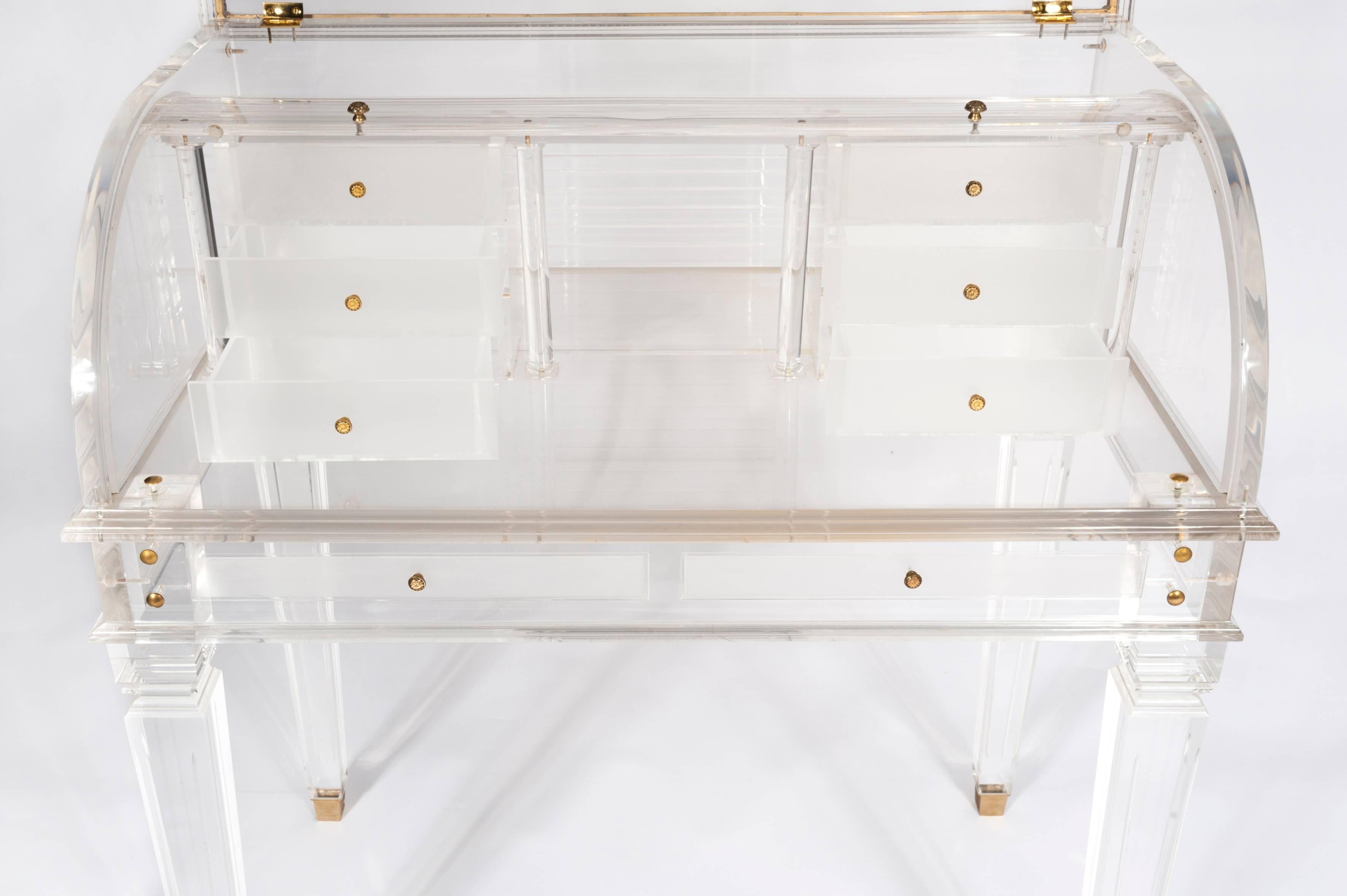 Cylinder Secretary Desk in Lucite Late 1980s Style Louis XVI For Sale 2