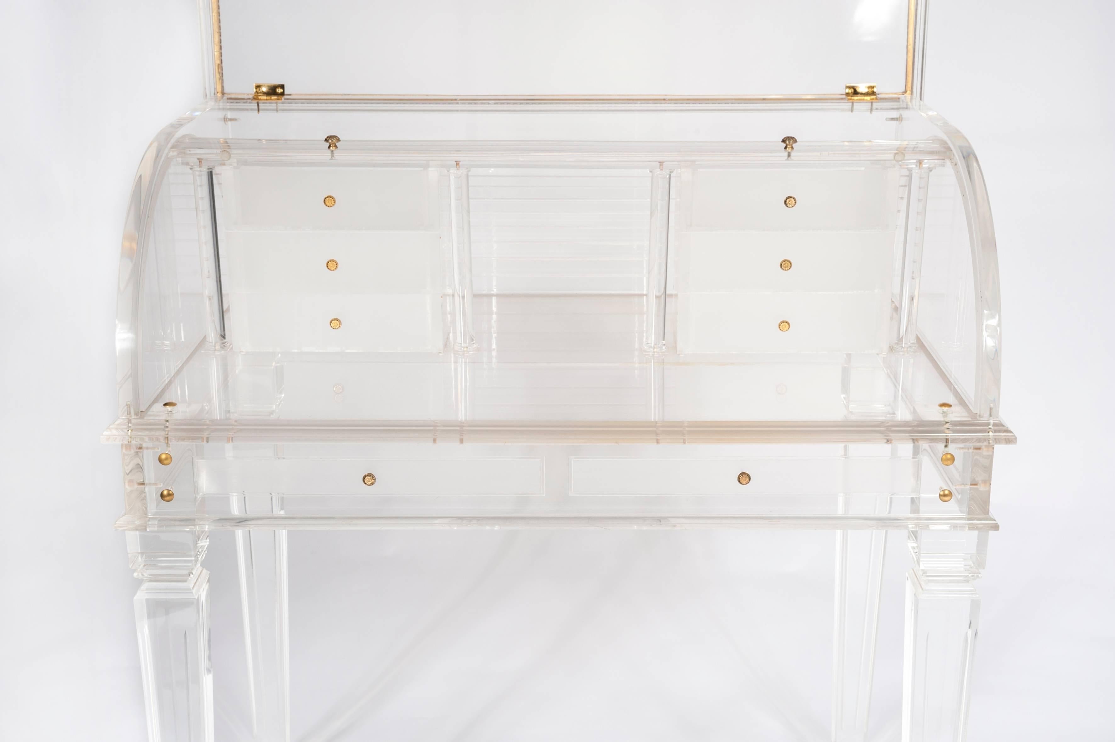 Cylinder Secretary Desk in Lucite Late 1980s Style Louis XVI For Sale 3