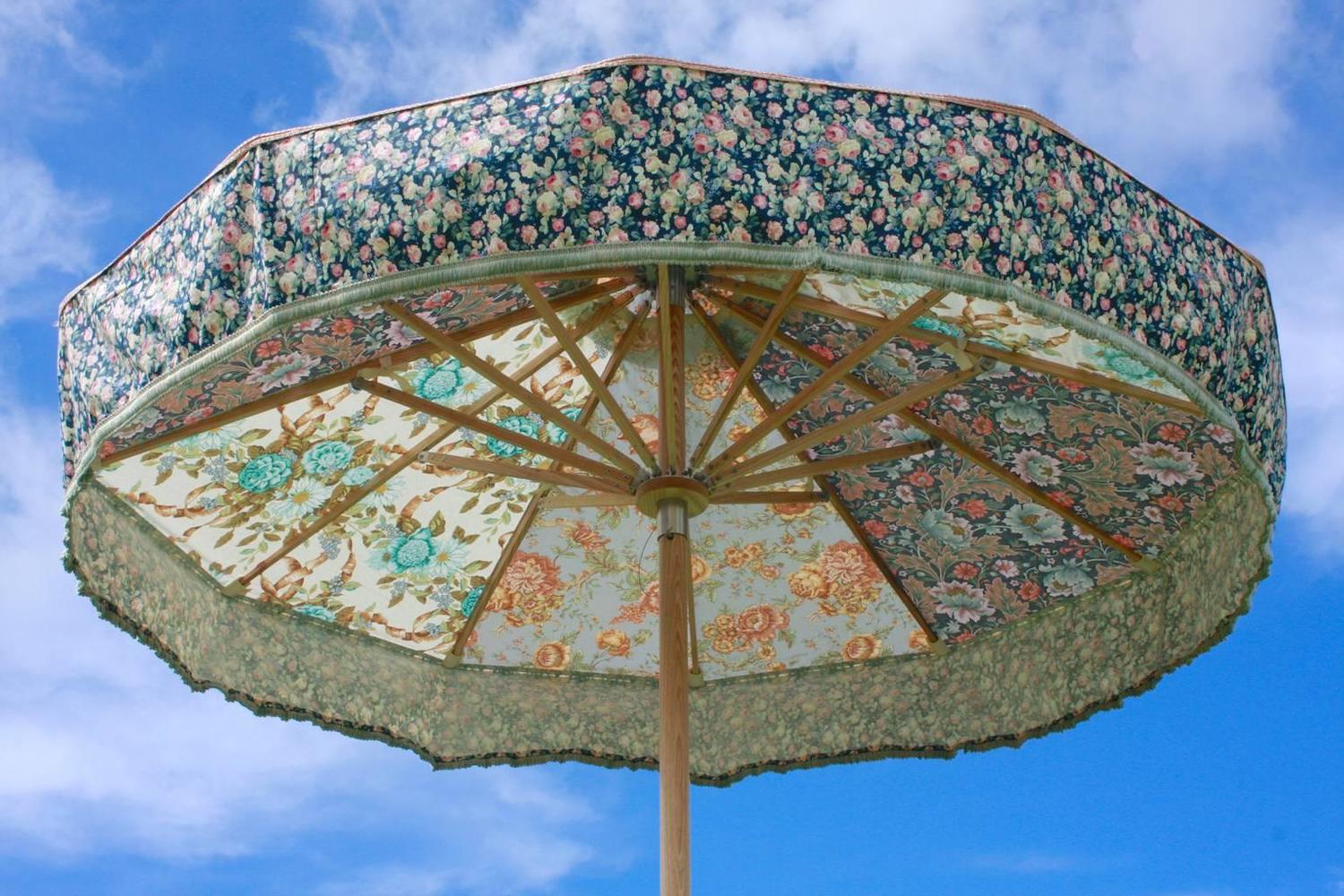 Garden Parasol in Floral Vintage Blue Liberty Print Cottons by Sunbeam  Jackie For Sale at 1stDibs