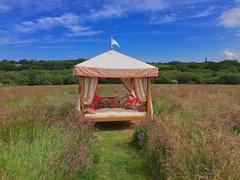 Daybed in Oak with Canvas and Heritage Fabric Canopy by Sunbeam Jackie