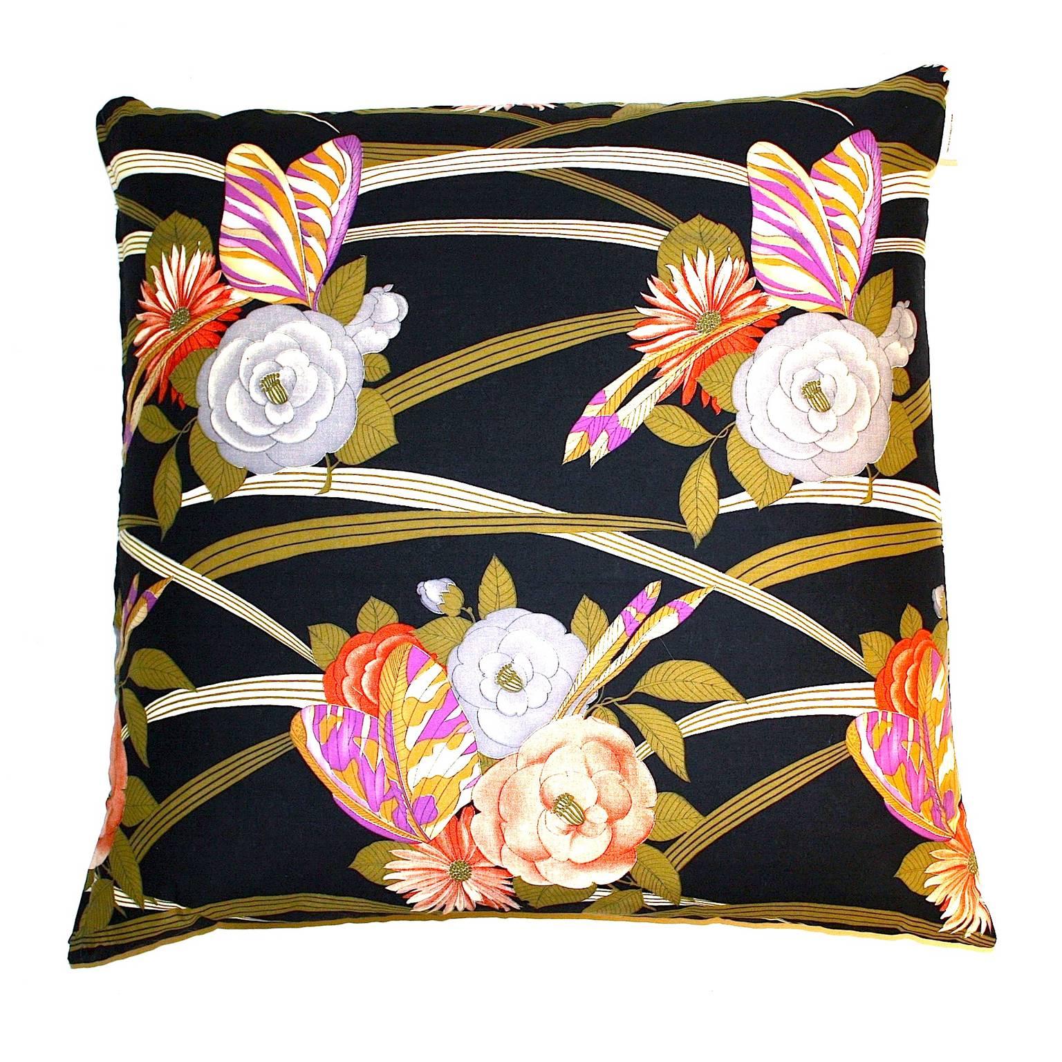 'Orient Express' is a one-off large floor cushion made using vintage 1970s British Art Nouveau revival cotton from Sunbeam Jackie, perfect for adorning an antique sofa or outdoor seating arrangement.

Handmade in Cornwall, England.
Each cushion