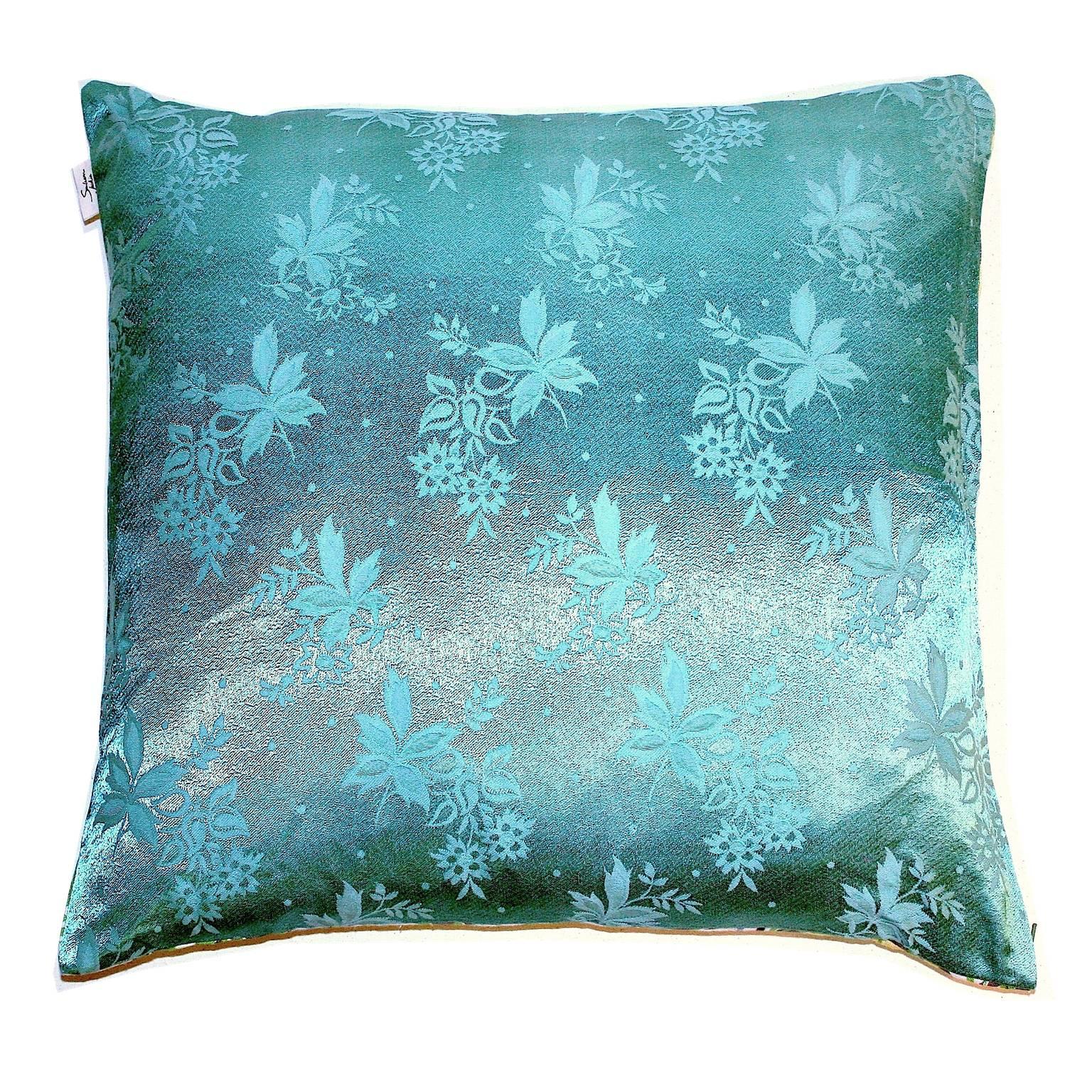British 'Candy' Vintage Screen-Printed Abstract Floral Linen Green Cushion Sunbeam Jacki For Sale