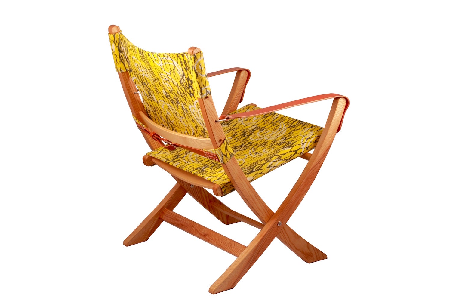 Campaign Chair Vintage Retro Fabric Yellow Leather Arm Straps Campaign Chair Vintage Retro Fabric Yellow Leather Arm Straps Handmade Ash Frame At 1stdibs