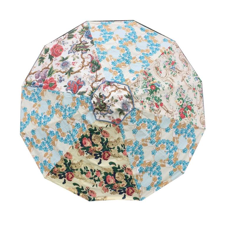 Vintage Fabric Designer Floral Sun Umbrella Garden Parasol in Pinks and