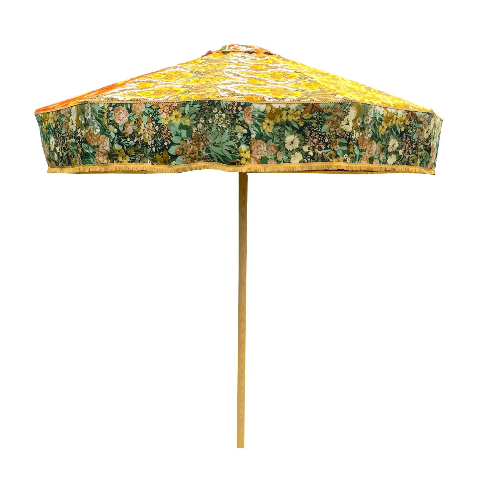 Vibrant Brand New Designer Vintage Fabric Sun Umbrella Yellow Orange Gold Floral