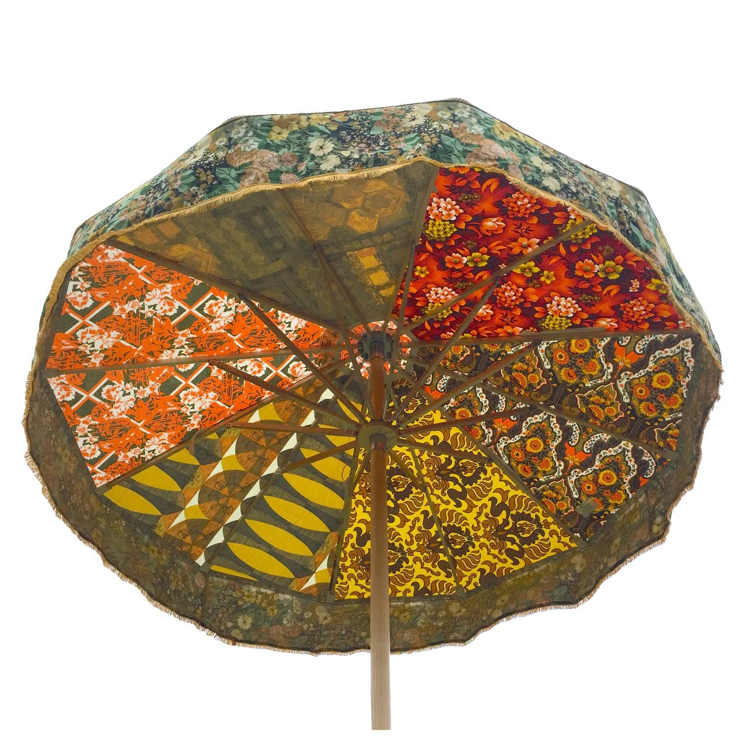 British Vibrant Brand New Designer Vintage Fabric Sun Umbrella Yellow Orange Gold Floral