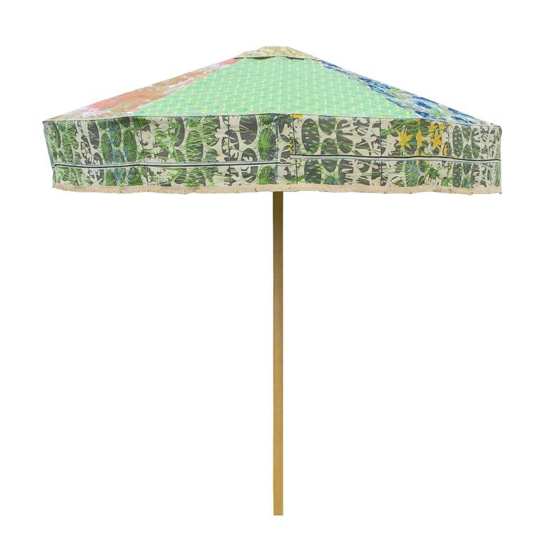 Designer Sun Umbrella Patio Parasol in Floral Geometric Vintage Fabrics
