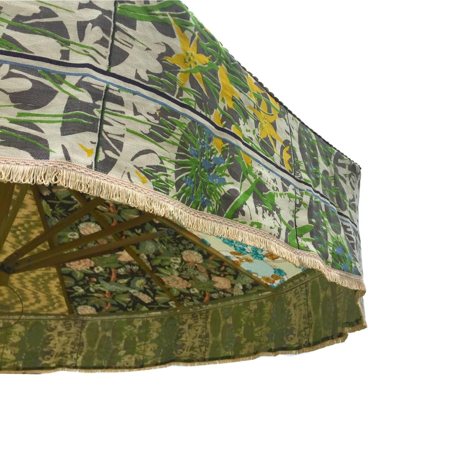 British Designer Sun Umbrella Patio Parasol in Floral Geometric Vintage Fabrics Maximal