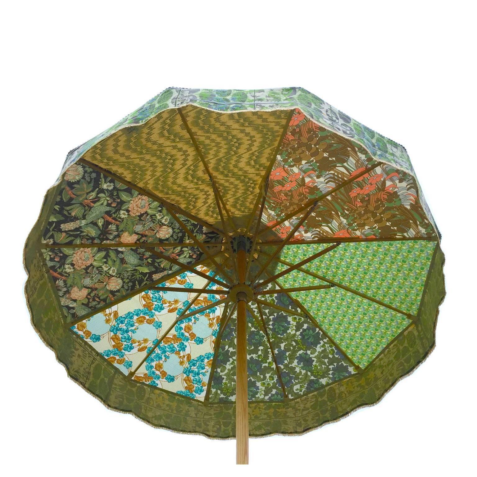 Welded Designer Sun Umbrella Patio Parasol in Floral Geometric Vintage Fabrics Maximal