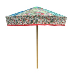 Sunbeam Jackie Designer Sun Umbrella Patio Parasol Vintage Textiles Floral Blues