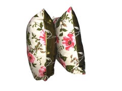 Vintage Fabric Floral Cushions Pink Green Retro Heritage
