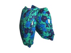 Rare Stunning Screenprinted Denim Floral Blue Green Vintage Cushion Collection