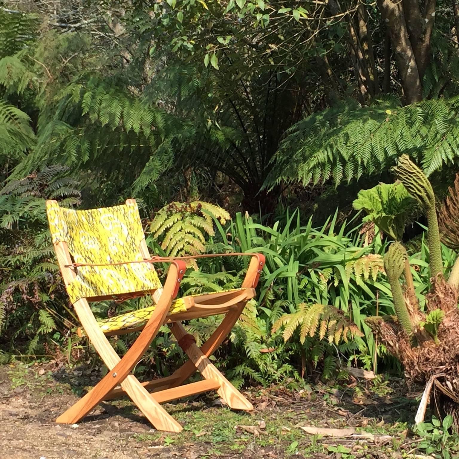 Woodwork Heals Orange and Green Vintage Fabric Campaign Chair Designer One-Off Pieces