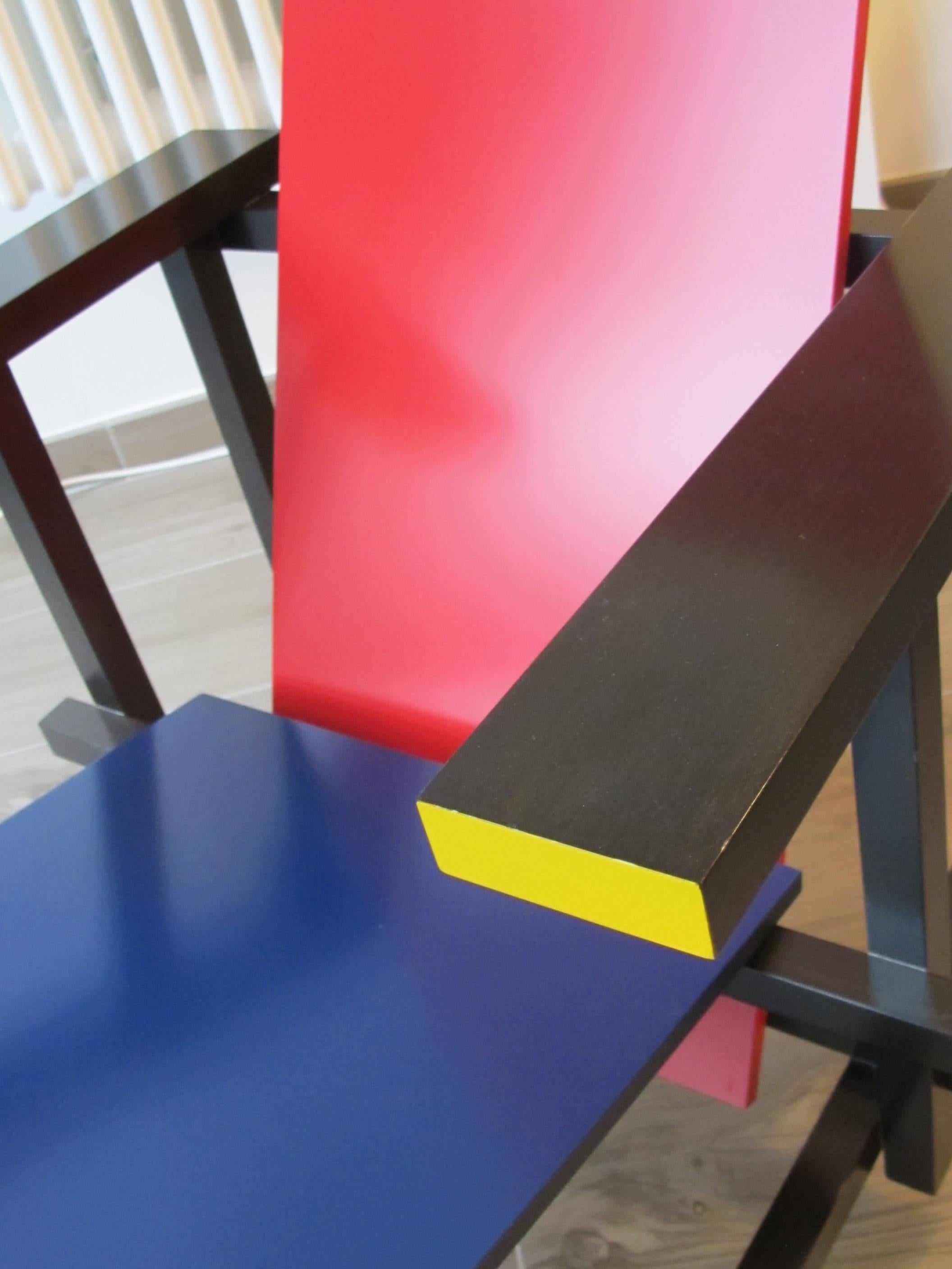 De Stijl Red and Blue Lounge Chair by Gerrit Rietveld Cassina