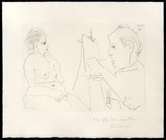 Pablo Picasso Peintre Et Modèle, Drypoint Etching on Rives Paper, 1966