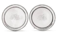 Matching Pair of Early American Silver Salvers