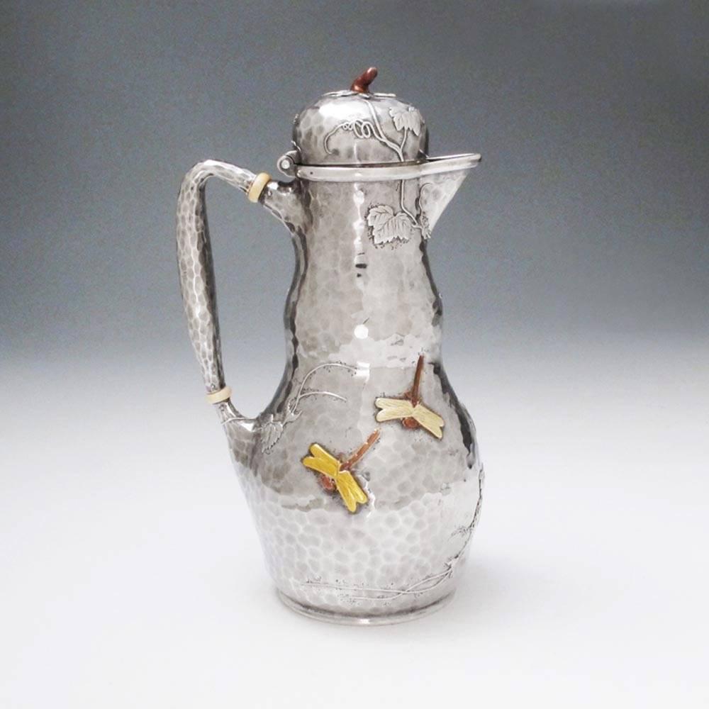Japonisme Tiffany Sterling Silver and Mixed Metals Coffee Jug For Sale