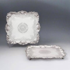 Pair of George II Silver Salvers by John Hugh Le Sage
